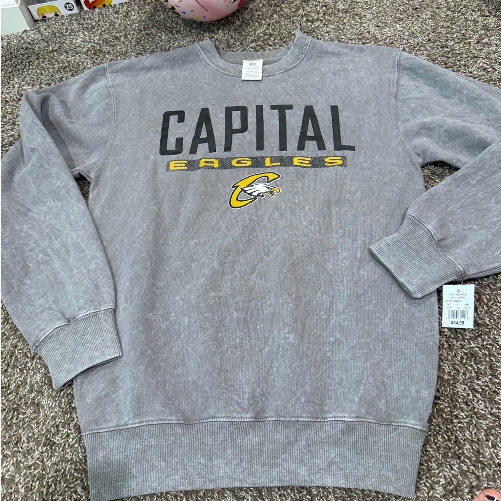 🍑Gray Crewneck Sweater with Capital eagles
